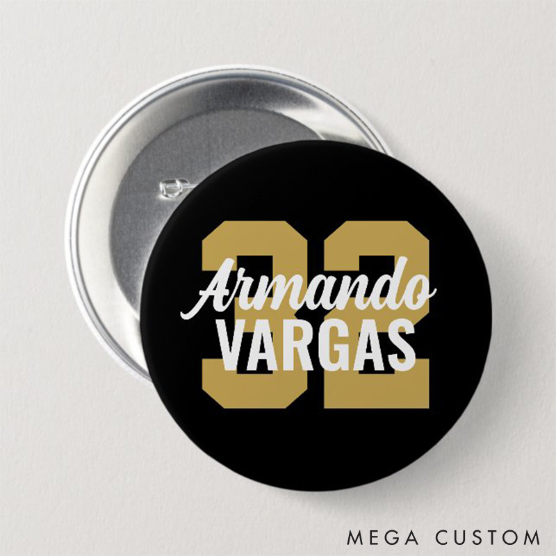 Personalized Sport Design Button Pin with Custom Name and Number