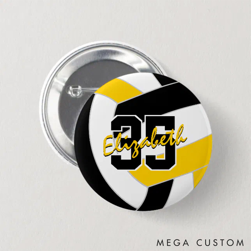 Personalized Volleyball Design Button Pin with Custom Your Name and Number for Fans