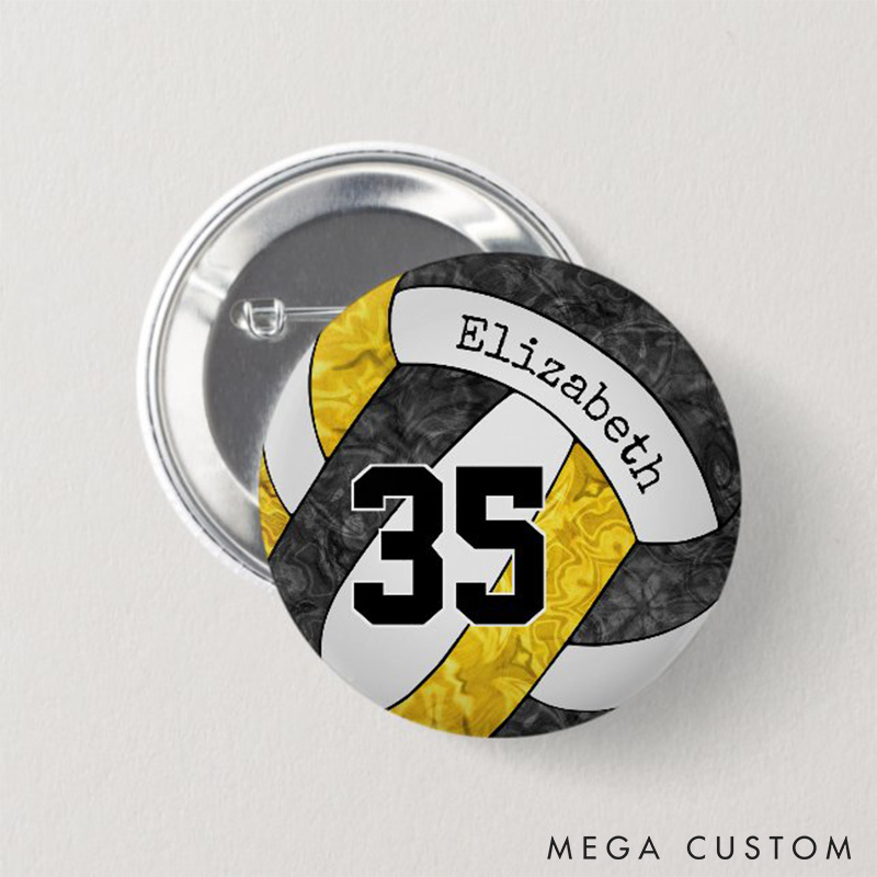 Personalized Volleyball Design Button Pin with Custom Player Name and Number