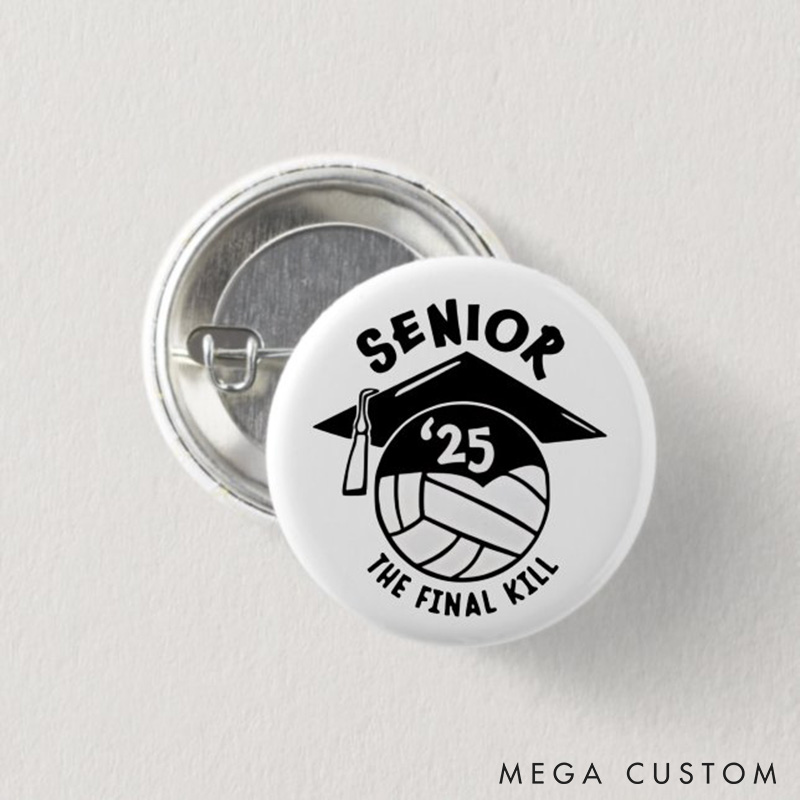 Personalized Senior Volleyball Button Pin with Custom Your Text for Fans