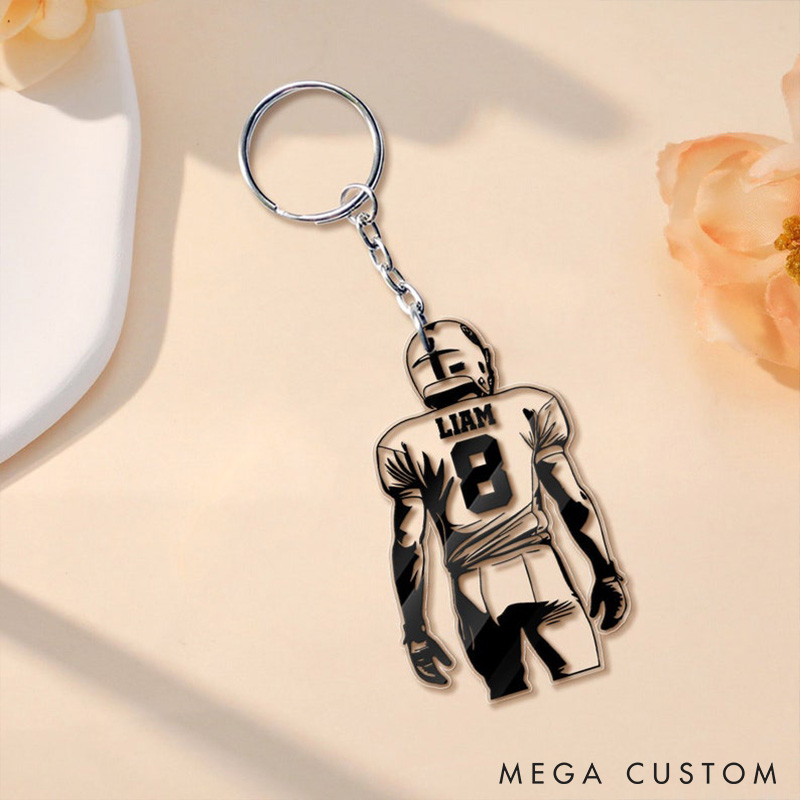 Personalized American Football Acrylic Keychain with Custom Player Name and Number