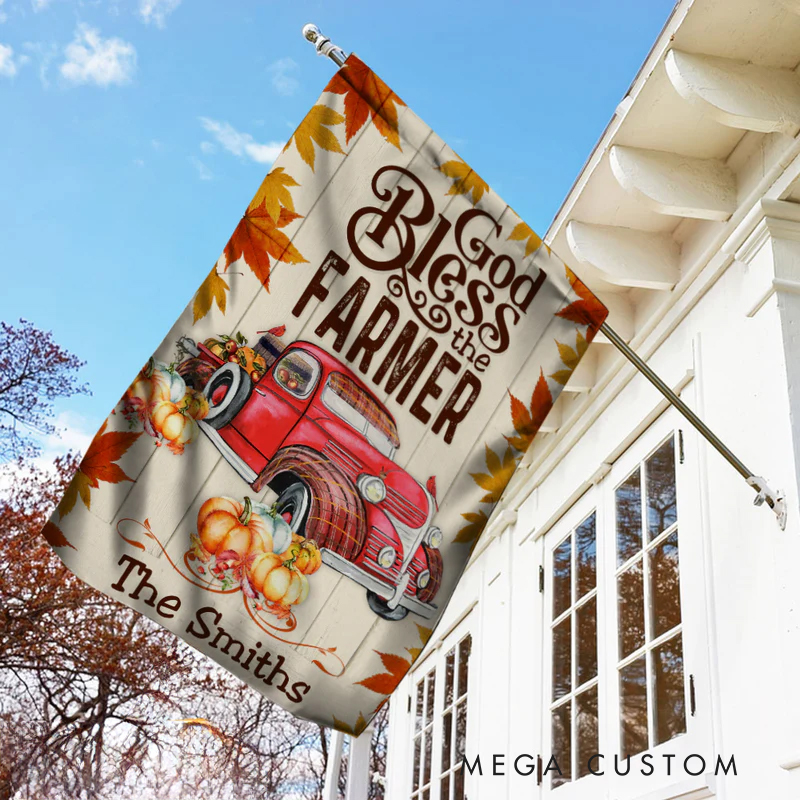 Personalized Farm Truck God Blessed Farmer Garden Flag with Text Yard Porch Decor Christmas Religious Gift for Family Christian