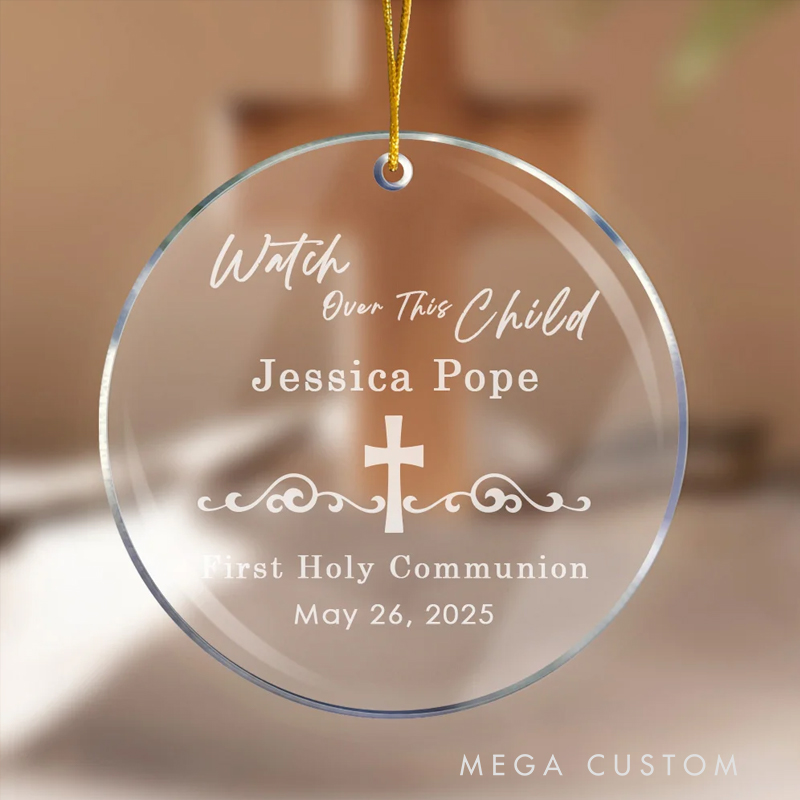 Personalized Watch Over This Child Acrylic Ornament First Holy Communion with Name Christening Gift for Christian