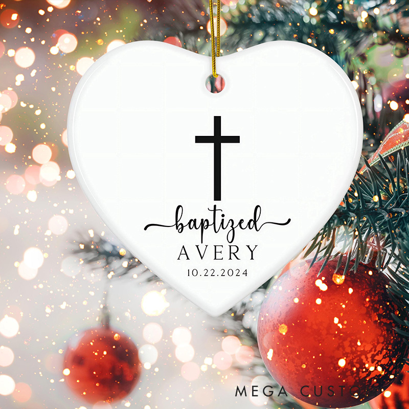 Personalized Cross Ceramic Ornament with Name and Date Religious Gift Baptism Gift for Boys and Girls