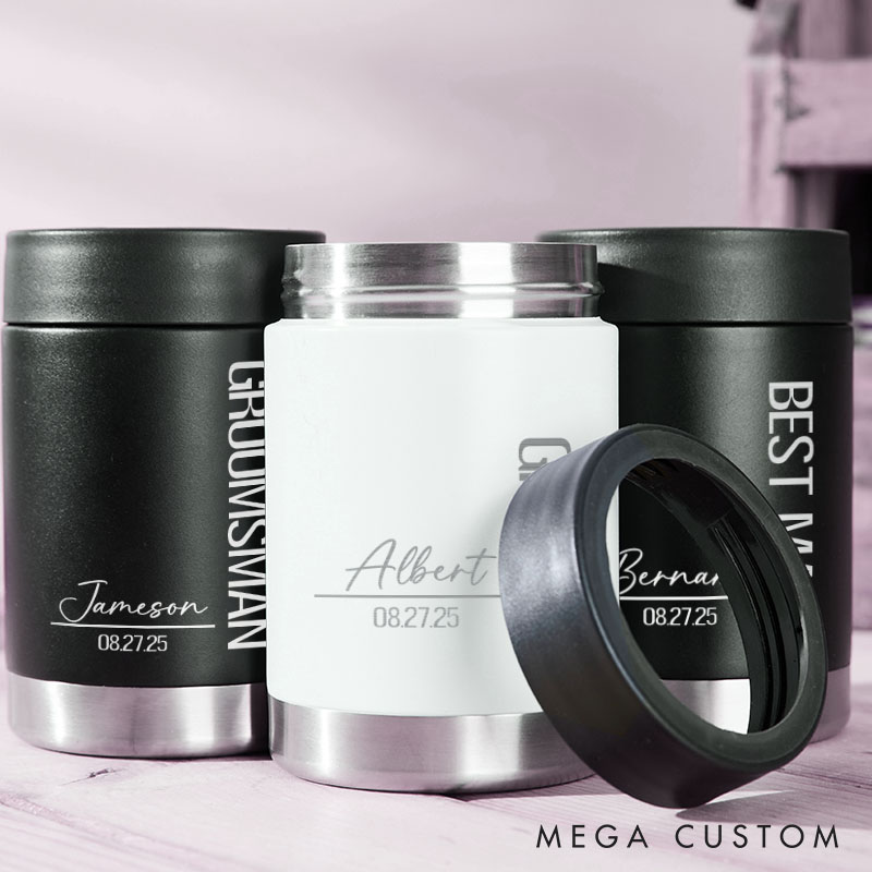 Personalized Groomsmen Wedding Party Can Coolers Engraved Groomsmen Proposal Gift Can Cooler Bachelor Party Gift Can Holder for Him
