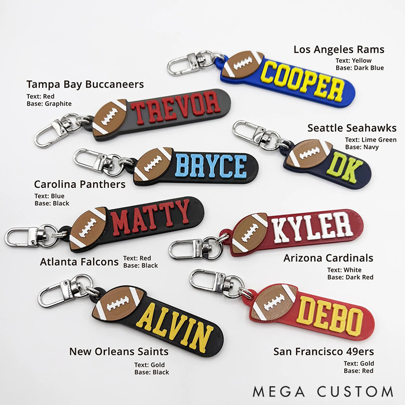 Personalized American Football 3D Printed Hard Plastic Keychains with Custom Your Name and Your Colors