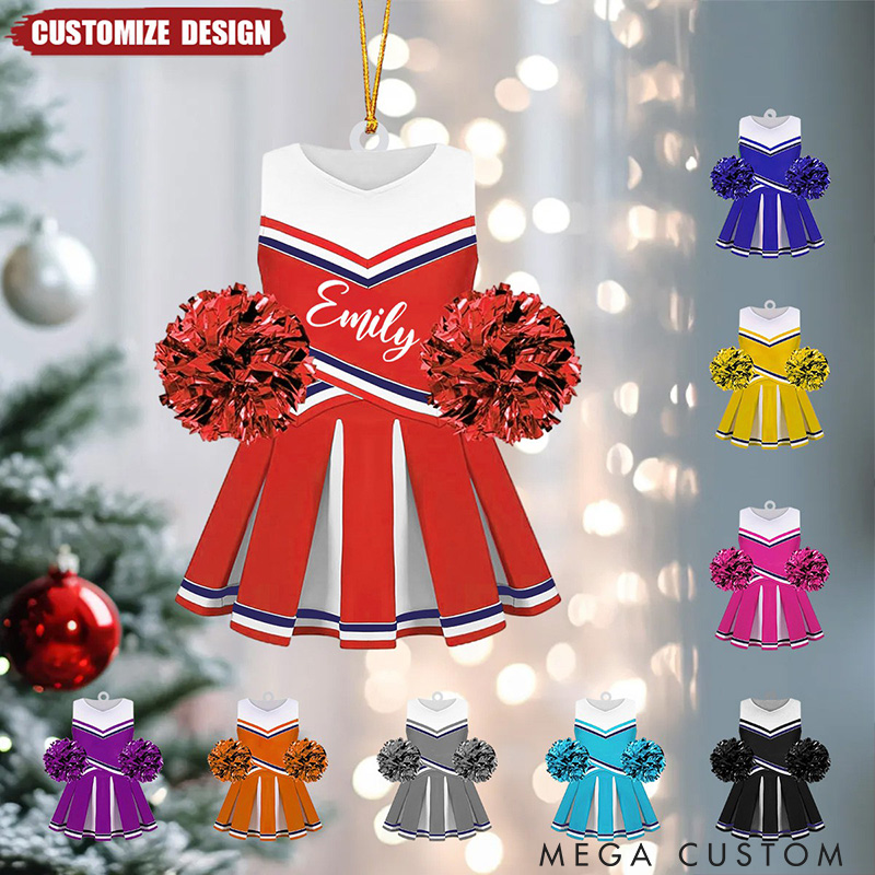Personalized Cheerleader Acrylic Ornament with Custom Cheer Uniform and Pom Poms with Name