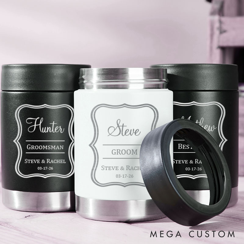 Personalized Wedding Party Can Cooler for Men Engraved Groomsman Can Cooler Bachelor Party Favors Can Holder