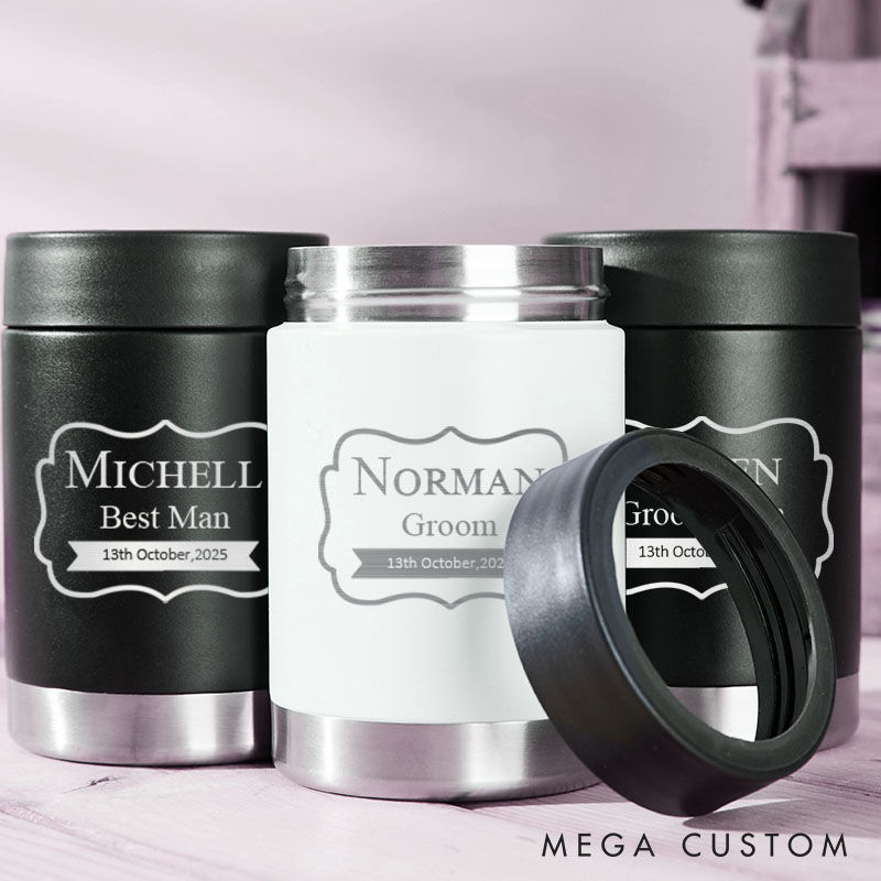 Personalized Unique Wedding Party Can Coolers for Groom and Groomsmen Bachelor Party Keepsakes Can Holder for Men