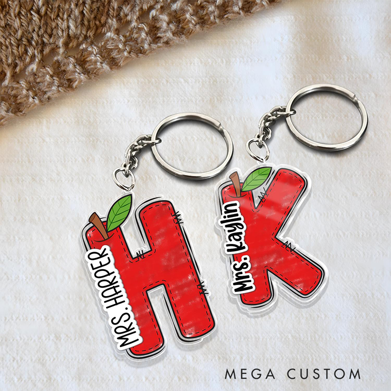 Personalized Teacher Acrylic Keychain with Apple Name Design Teacher Appreciation Gift Favorite Educator Backpack Tag Gift