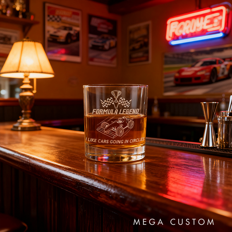 Personalized Formula Legend Engraved Whiskey Glass Custom Name Old Fashioned Tumbler Gift for Racing Lovers