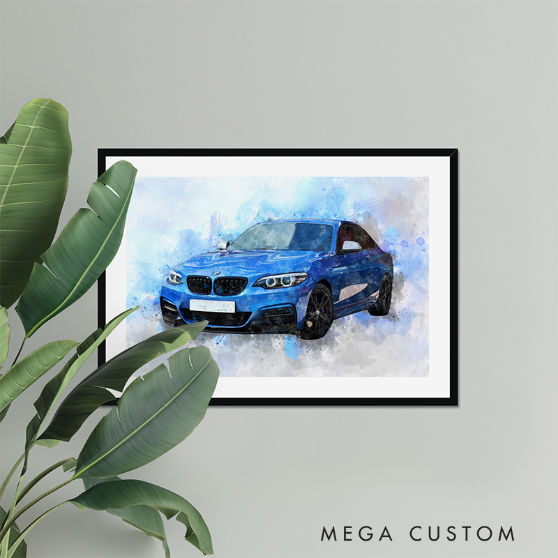 Personalized Sports Car Watercolor Portrait Custom Racing Car Artwork from Photo Unique Driver Gift Modern Auto Art Print for Car Lovers
