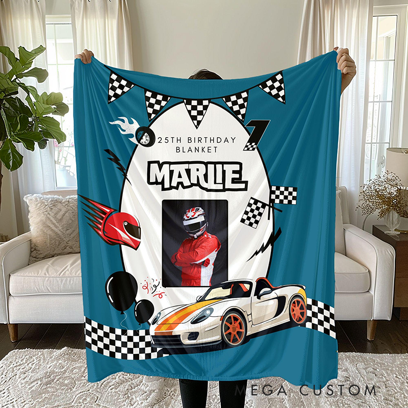 Personalized Birthday Racing Blanket Custom Name and Year Blanket Gift for Racer and Racing Lovers