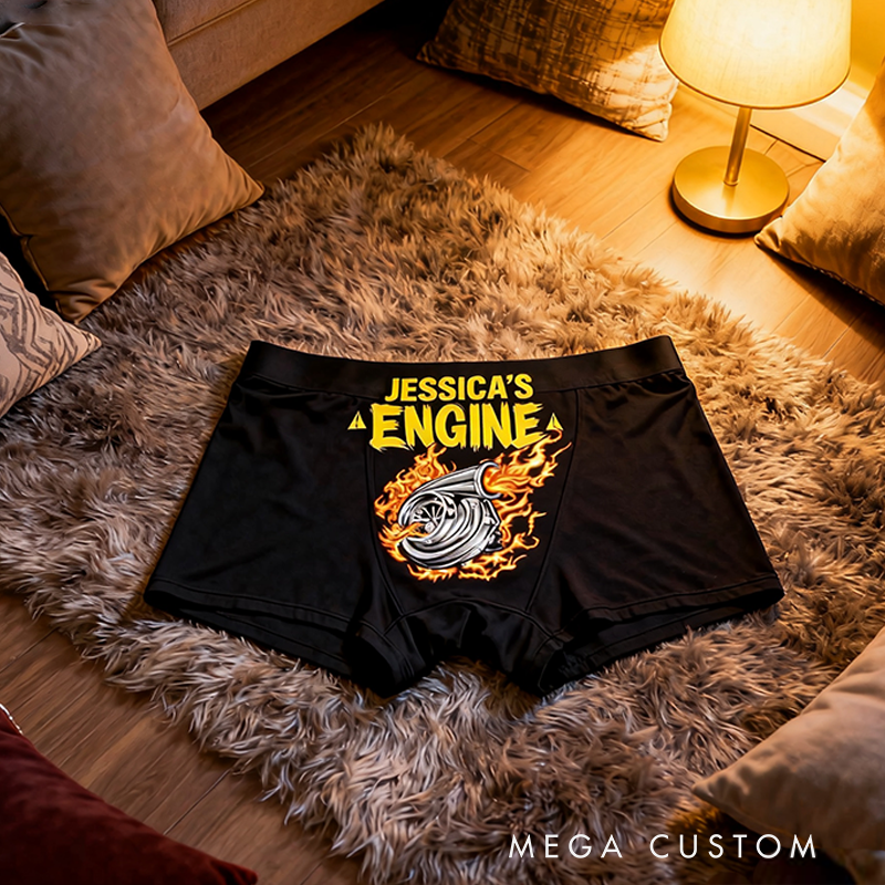 Personalized Engine Themed Boxer Briefs Custom Name Boxer Brief Underwear Valentine's Day Gift for Men
