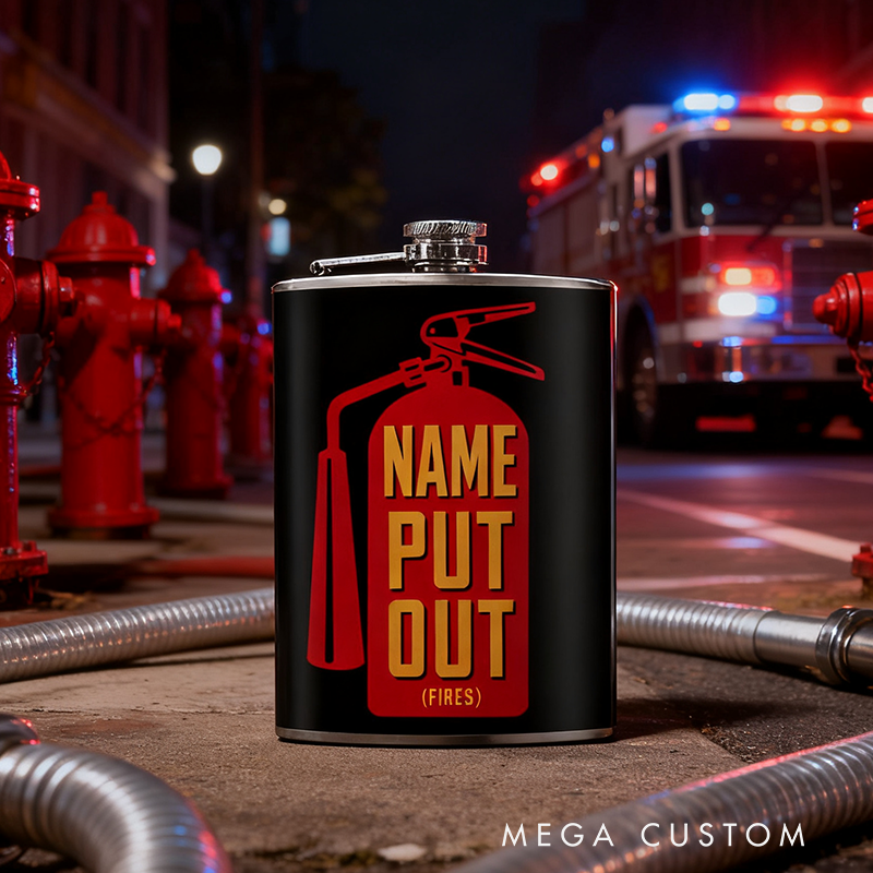 Personalized Stainless Steel Flask Put Out Fire Fire Extinguisher Design Flask Gift for Firefighters