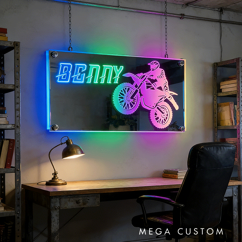 Personalized Mirror Lamp Customized Name Motorcycle Cool Gift for Bikers and Motorcycle Lovers