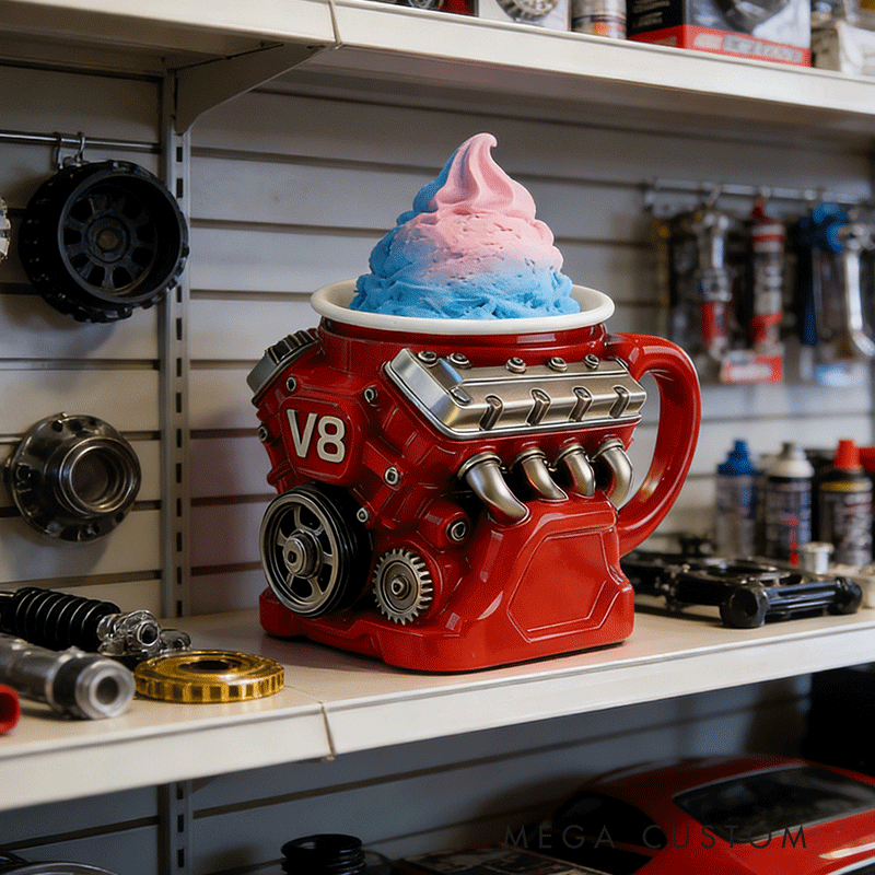 Personalized V8 Engine Ice Cream Pint Holder Funny and Useful Dessert Gift