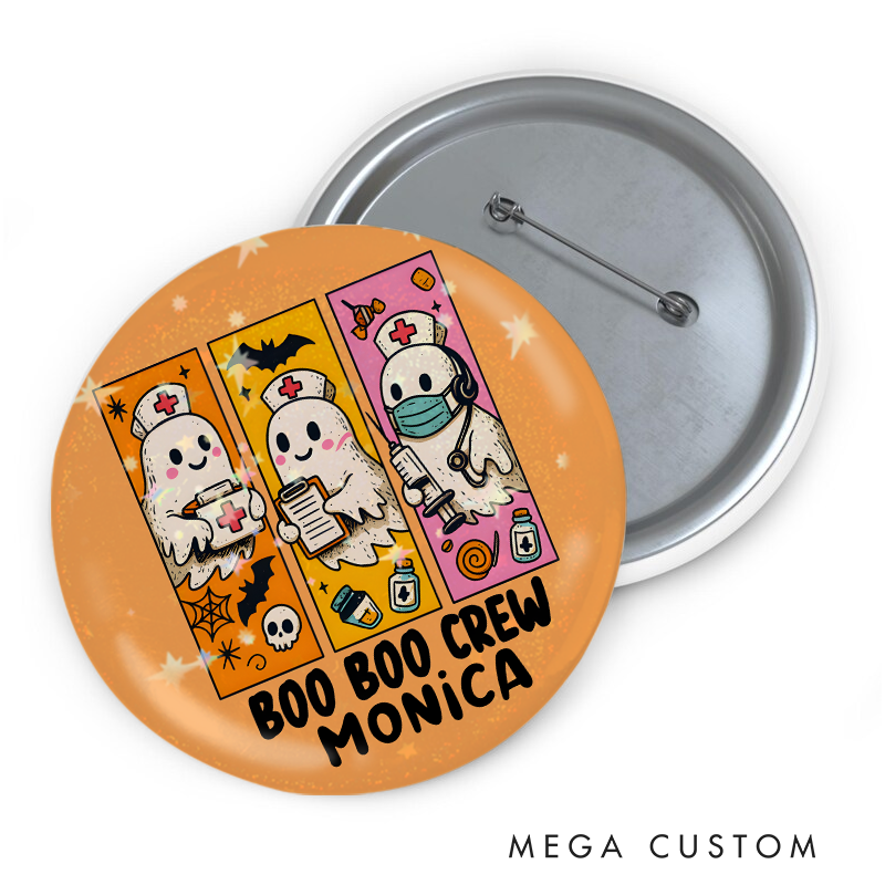Personalized Nurse Button Pin Customized Boo Boo Crew Design Button Pin Nurse Halloween Gift