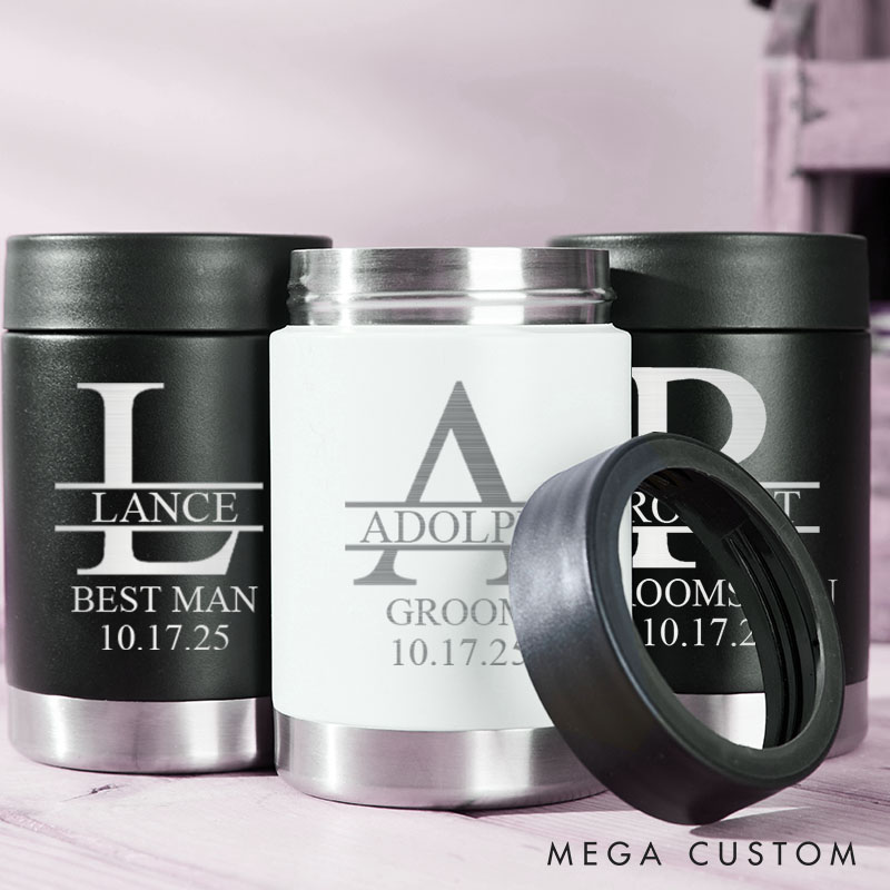 Personalized Wedding Can Coolers for Groom Bachelor Best Man Gift Can Holder Groomsmen Can Cooler