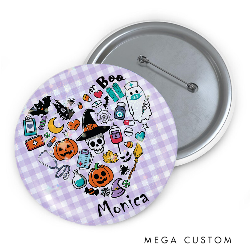 Personalized Nurse Button Pin Customized Halloween Nurse Design Button Pin Nurse Halloween Gift
