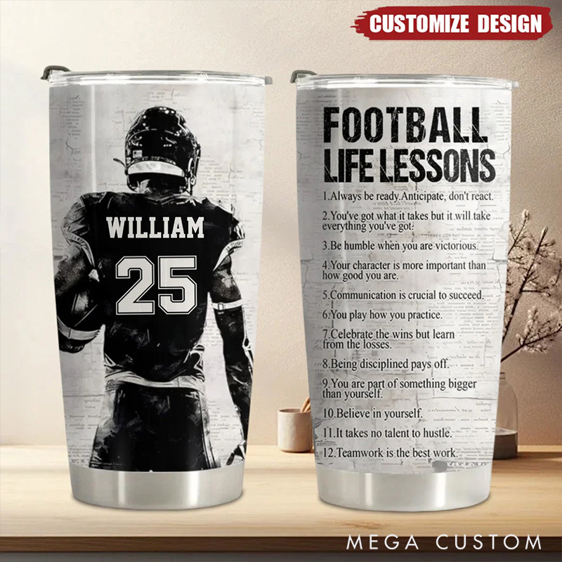 Personalized American Football Tumbler with Customizable Name and Number for Football Lovers Gift