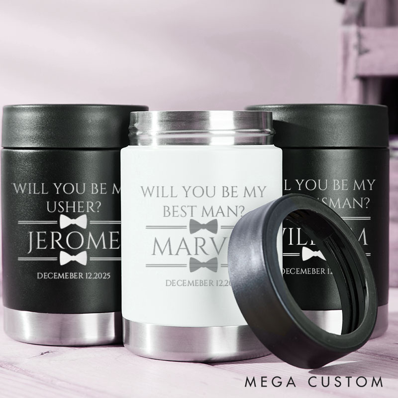 Personalized Wedding Party Can Coolers Groomsman Can Cooler Bachelor Party Keepsakes Tumbler Best Man Beer Can Holder