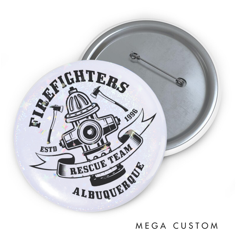 Personalized Firefighter Button Pin with Hydrant and Rescue Team Design Firefighter Appreciation Gift
