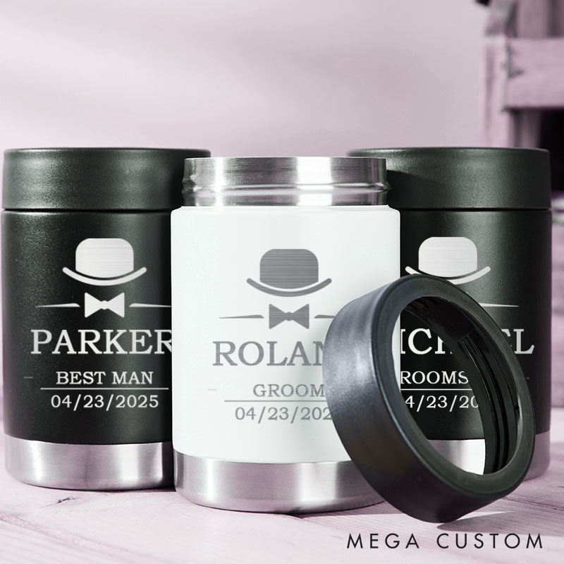 Personalized Wedding Party Can Coolers Engraved Mental Can Cooler for Groom Groomsmen Gifts Can Holder Bachelor Party Favors Tumbler