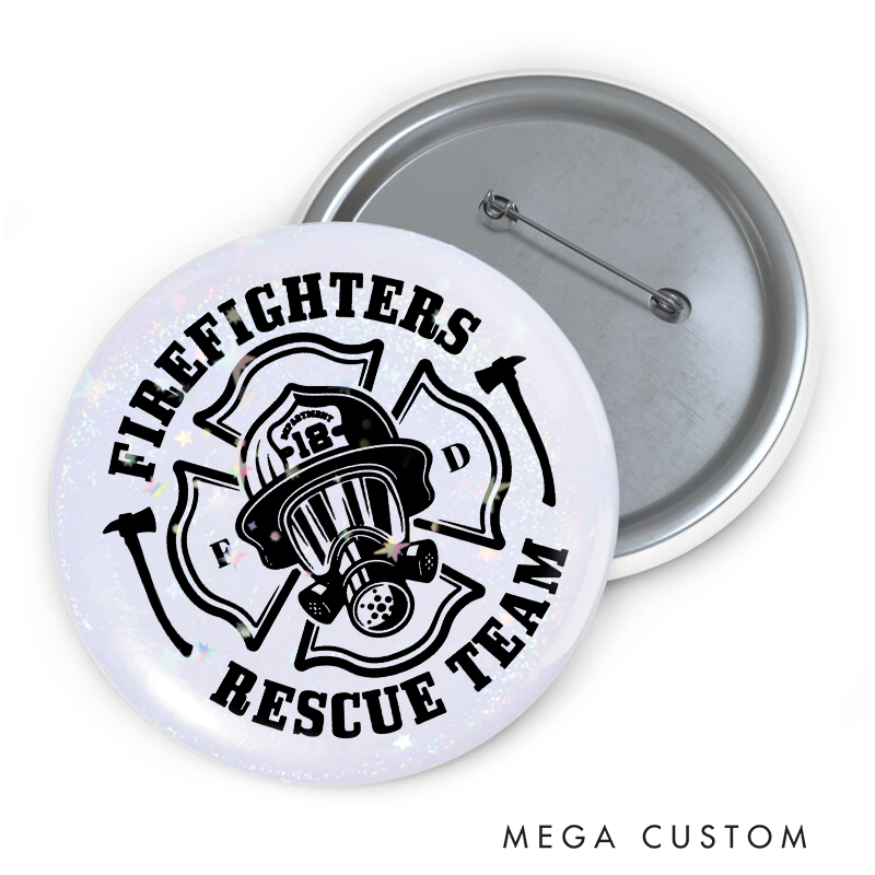 Personalized Firefighter Button Pin with Gas Mask and Maltese Cross Design Firefighter Appreciation Gift