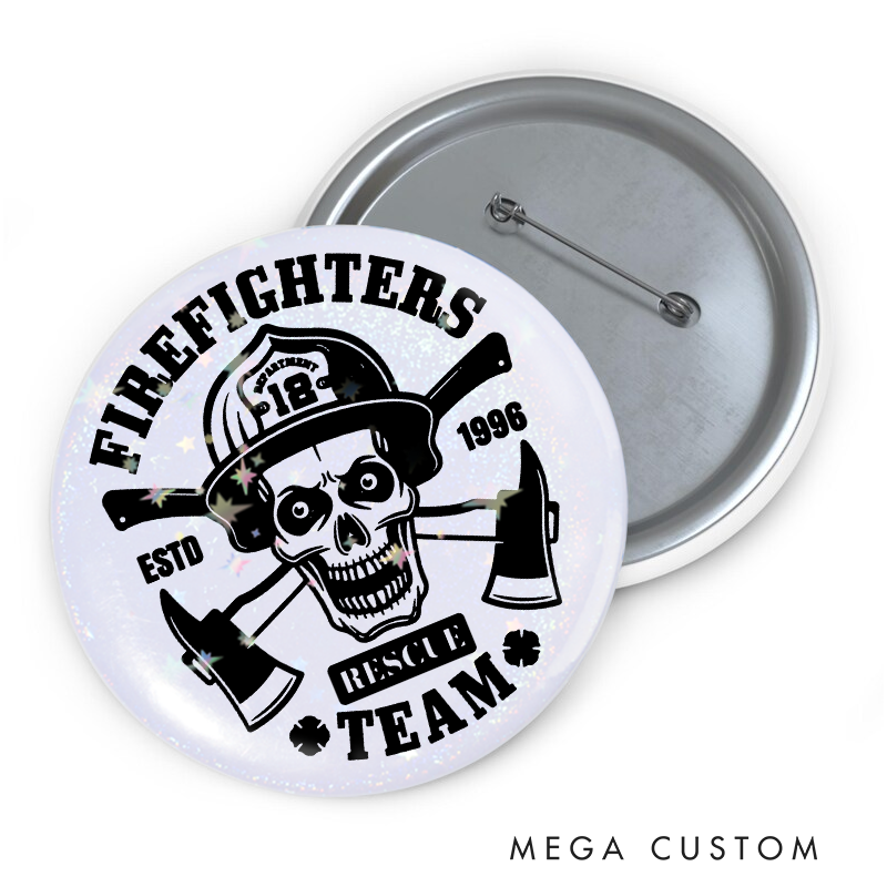 Personalized Firefighter Button Pin with Skull and Axes Design Firefighter Appreciation Gift