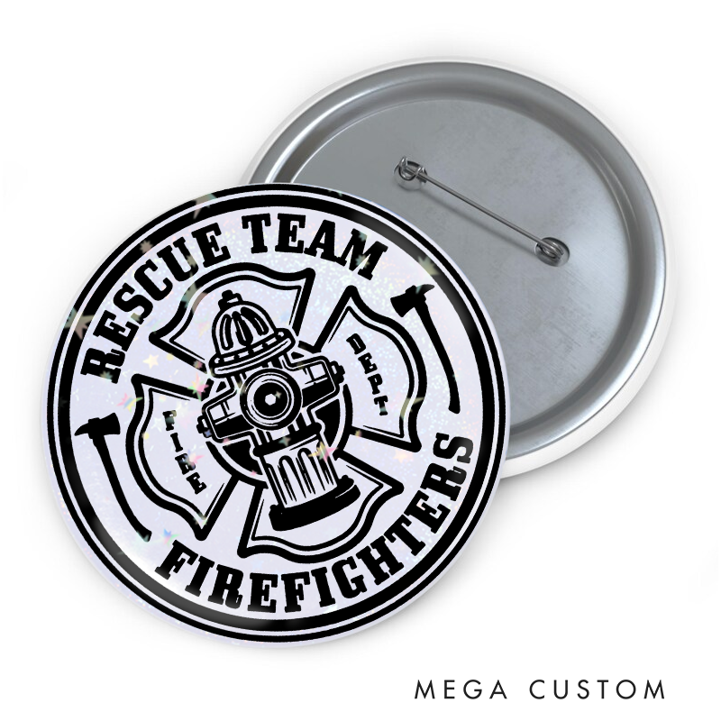 Personalized Firefighter Button Pin with Hydrant and Maltese Cross Design Firefighter Appreciation Gift