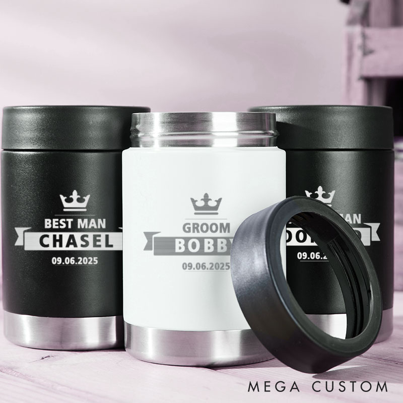 Personalized Wedding Party Can Cooler Grooms Groomsman Can Cooler Holder Stag Keepsakes Can Cooler Bachelor Party Beer Cooler