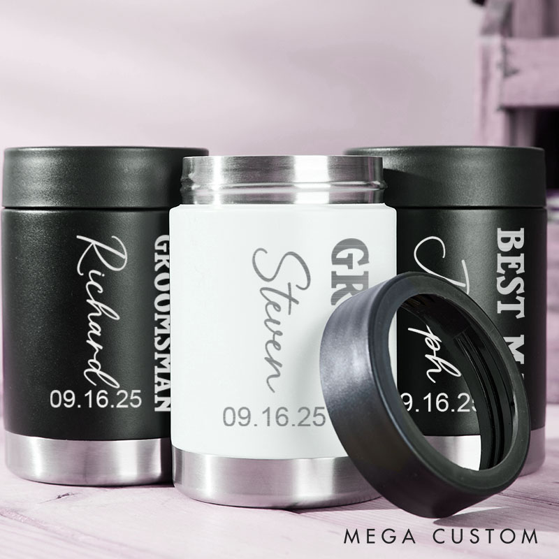 Personalized Wedding Can Coolers for Groom and Groomsmen Unique Bachelor Party Gift Can Holder Best Man Beer Can Holder for Him