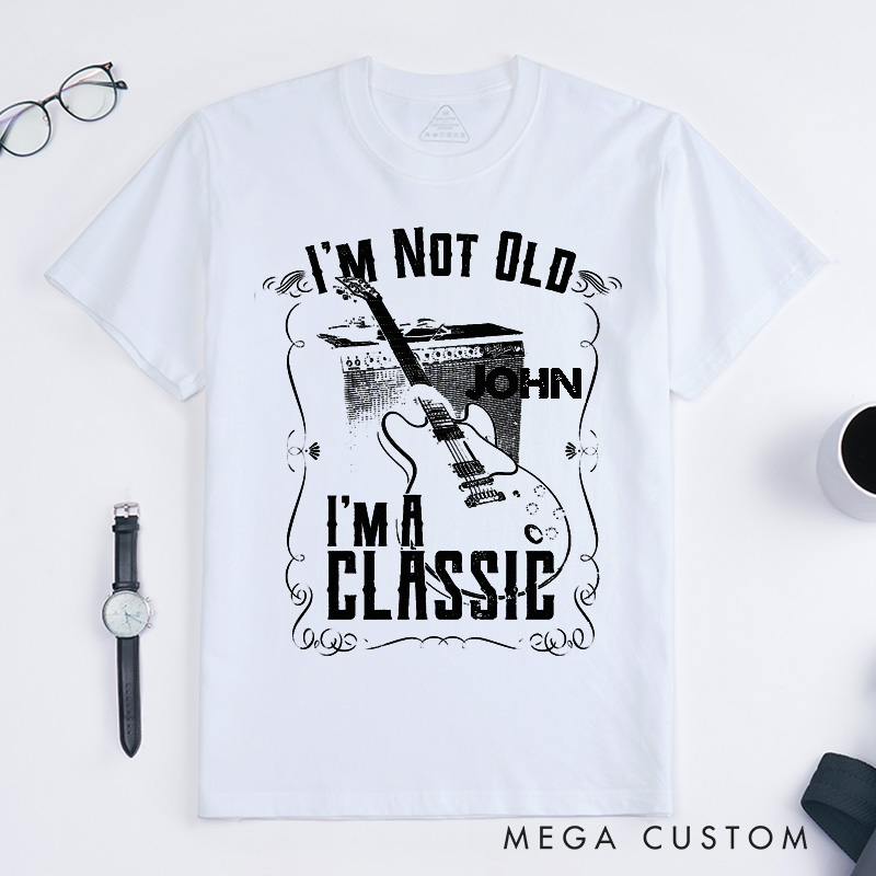 Personalized Vintage Guitar Classic T-Shirts Rock Custom Name Gift for Music Lovers Unique Mens Womens Retro Electric Guitar Tee Birthday Present
