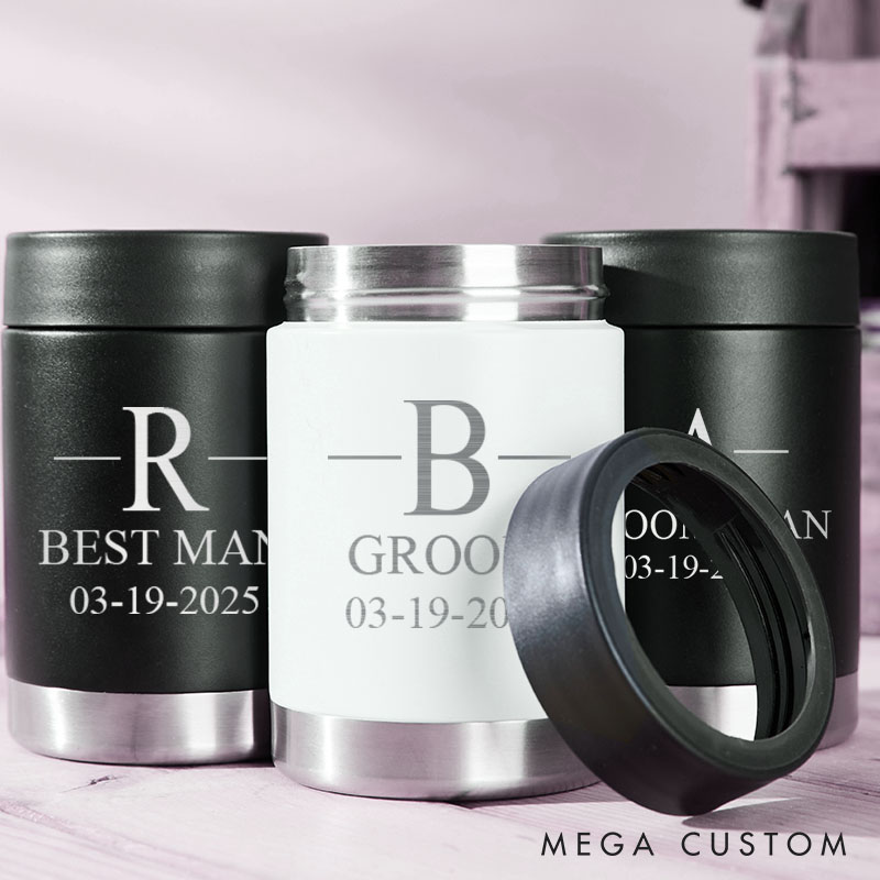 Personalized Groom Can Cooler Groomsmen Can Holder Wedding Party Can Cooler for Men Bachelor Party Favors Beer Can Holder