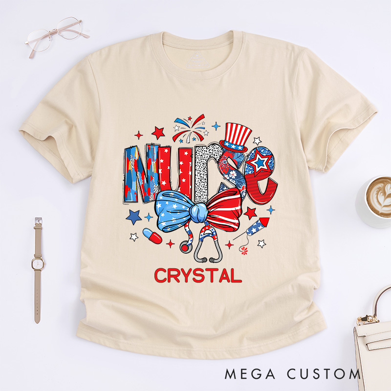 Personalized Nurse T-Shirts Patriotic Nurse Pride Fashion Design T-Shirts