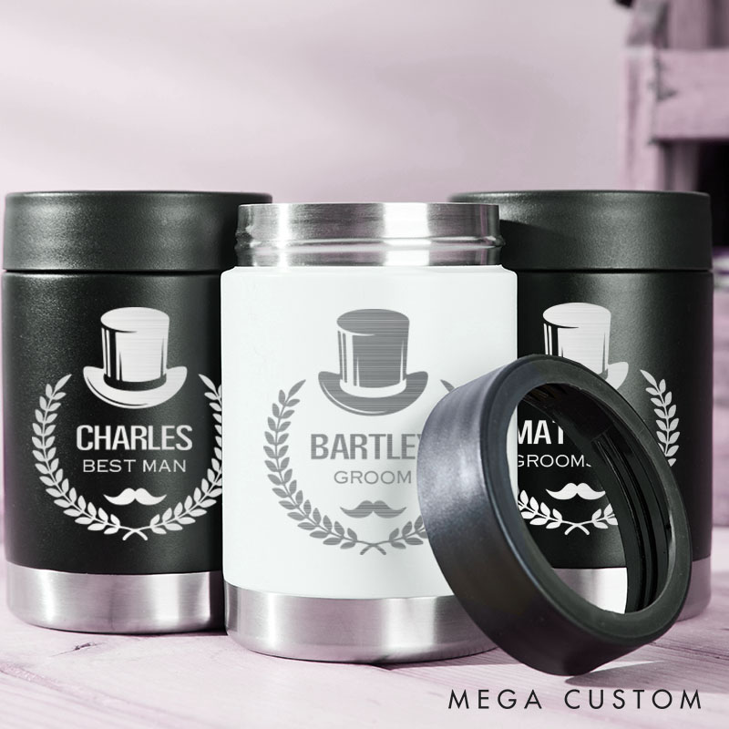 Personalized Groomsmen Can Cooler Engraved Groom Beer Can Holder Wedding Party Can Cooler for Him Men’s Can Cooler