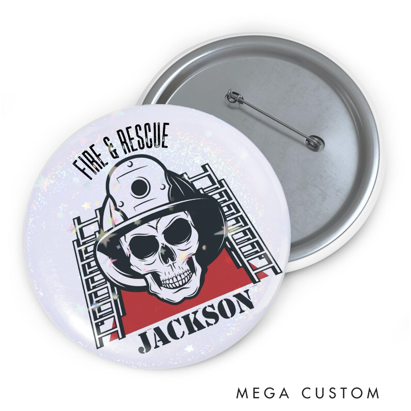 Personalized Fire and Rescue Button Pin Skull Ladder Firefighter Helmet Design