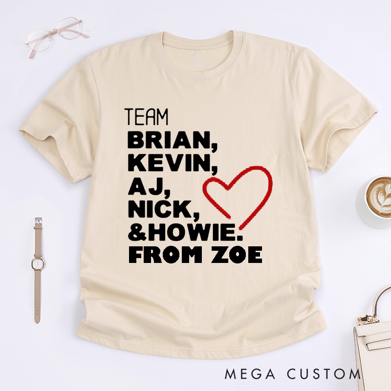 Personalized Team Custom Names Unisex Classic T-Shirts Unique Heart Design Gift for Fan Friends Family Supporters Trendy Matching Birthday Concert