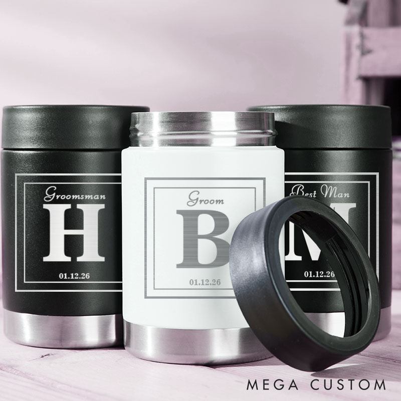 Personalized Wedding Can Holder for Groom Best Man Bachelor Party Can Cooler Groomsmen Beer Can Cooler Best Man Gift