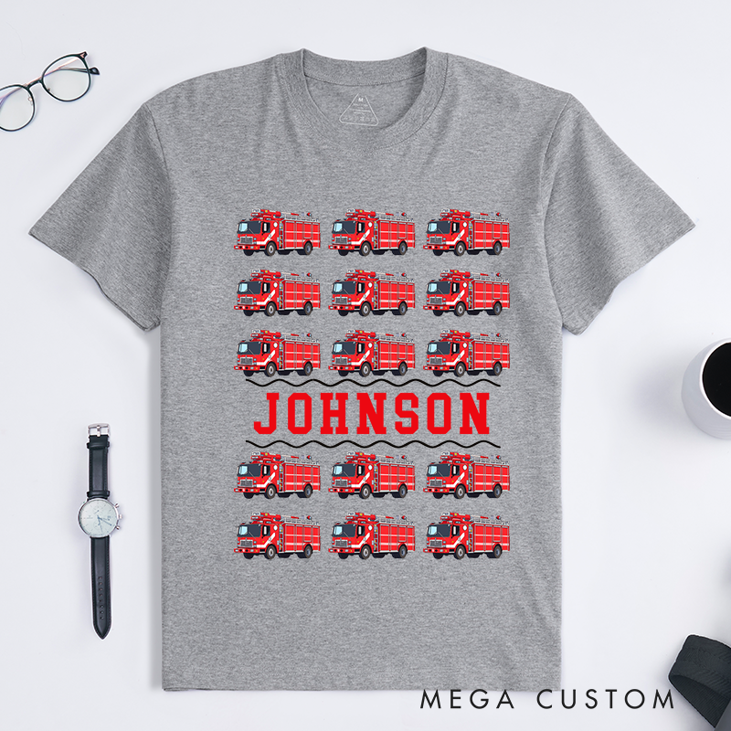 Personalized Vintage Fire Truck Pattern Design Gift for Firefighter T-Shirt
