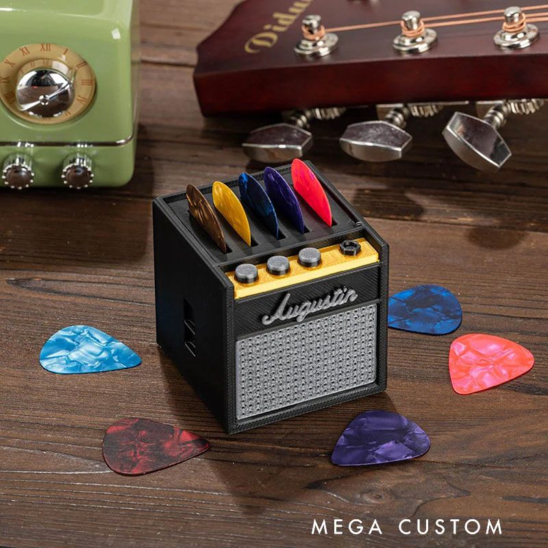 Personalized 3D Printing Retro Guitar Amp Shape Guitar Picks Holder Plectrum Storage Box with Name Birthday Gift for Musician Guitar Player