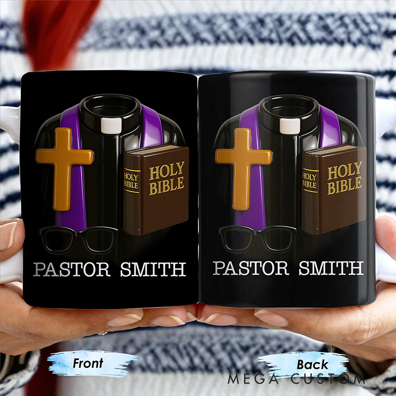 Personalized Cross and Holy Bible Ceramic Mug with Name Pastor Coffee Mug Gift for Religious Leaders Christian Gift