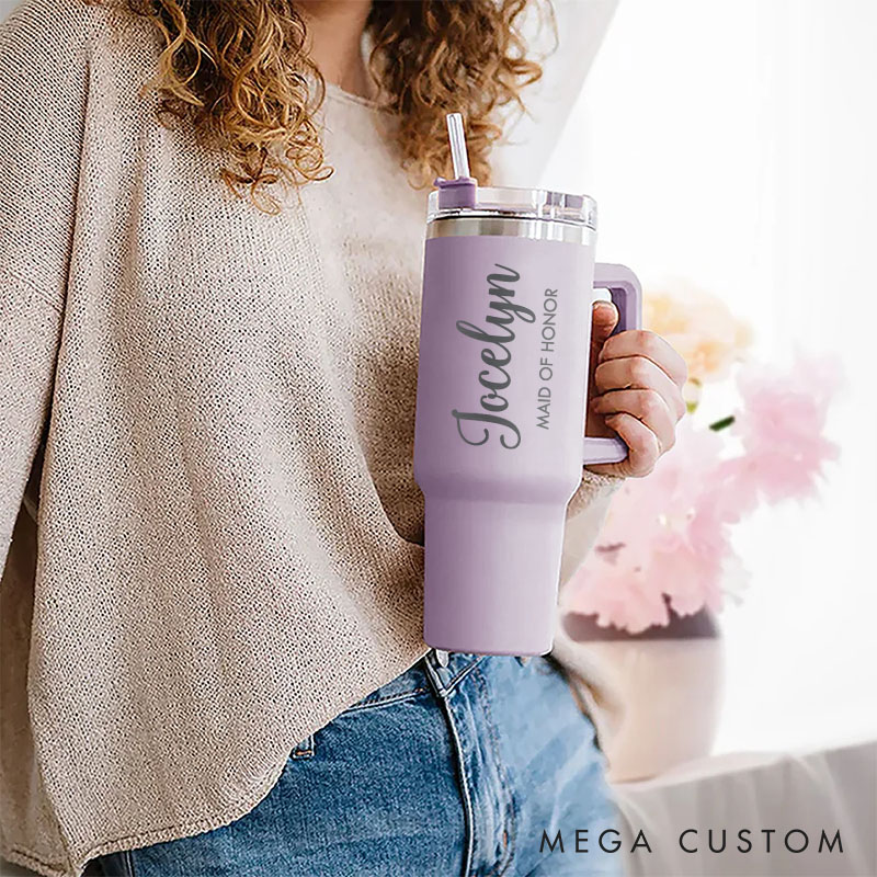 Personalized Minimalist Bridesmaid Name with Title 40oz Tumbler Maid of Honor Tumbler with Lid and Straw Bride Bachelorette Party Bridal Shower Gift 