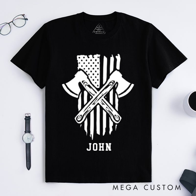 Personalized Patriotic Firefighter Axes and Flag Design Gift for Firefighter T-Shirt