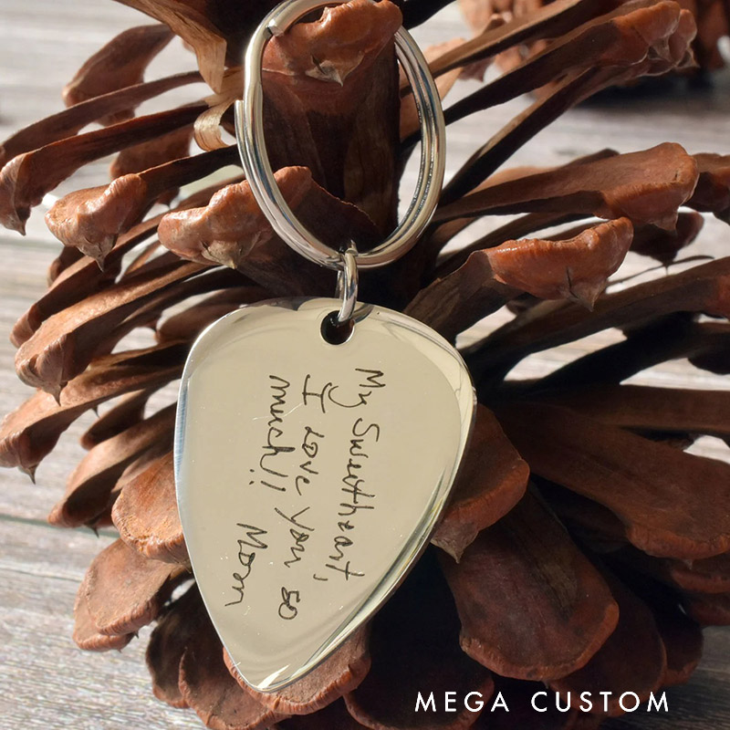 Personalized Signature Keychain Actual Handwriting Keychain Guitar Pick Keychain Custom Gifts for Father for Husband for Boyfriend for Son