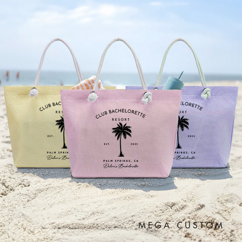 Personalized Palm Tree Club Bachelorette Party Tote Bag Bridesmaid Tote Bag Wedding Day Gift from Bride