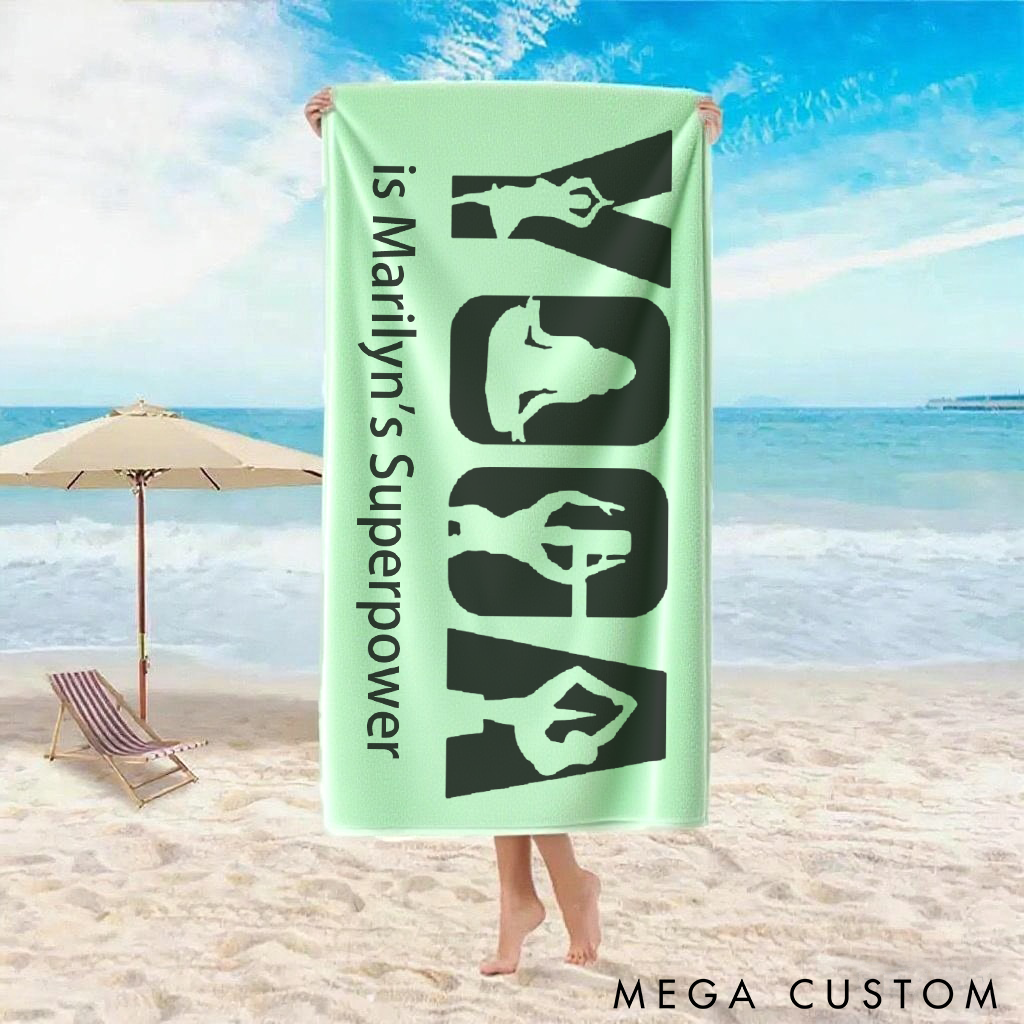 Personalized Yoga Superpower Towel with Unique Yoga Pose Design Perfect Gift for Yoga Lover