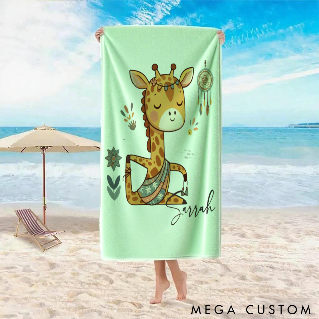 Personalized Giraffe Yoga Superpower Towel with Adorable Yoga Pose Design Perfect Gift for Yoga Lover and Pet Lover