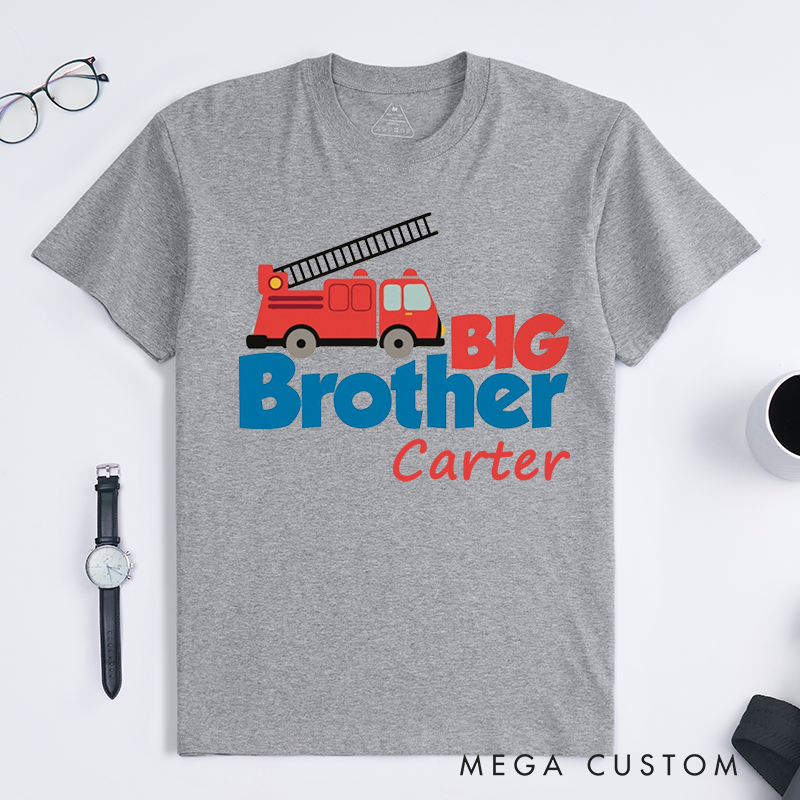 Personalized Playful T-Shirt Fire Truck and Big Brother Design Gift for Firefighter T-Shirt